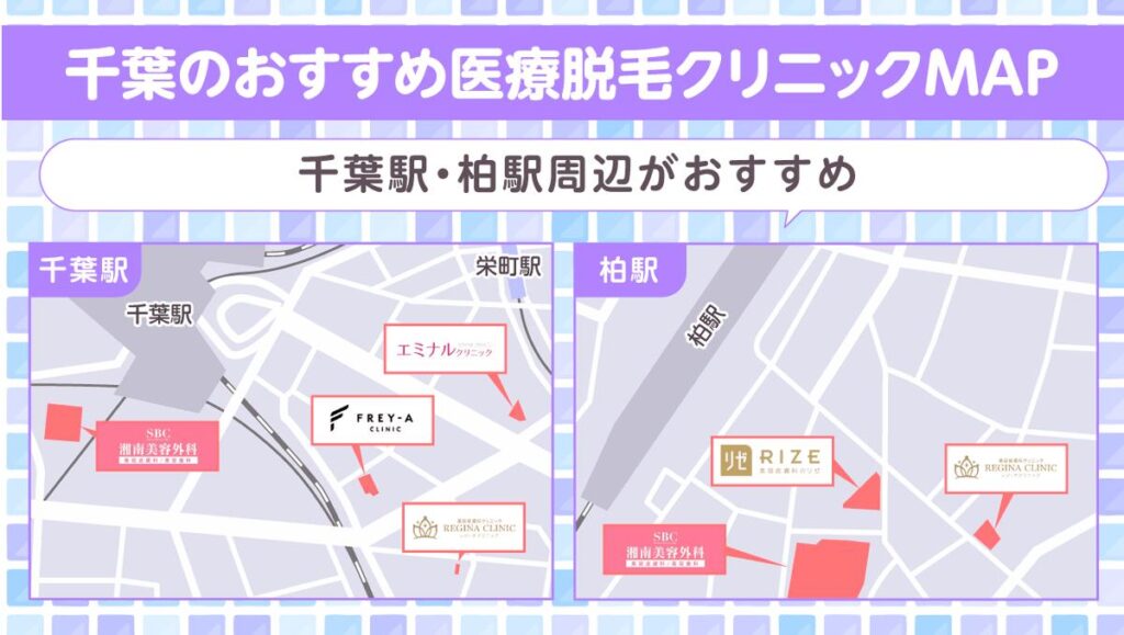 千葉の医療脱毛クリニックの分布マップ